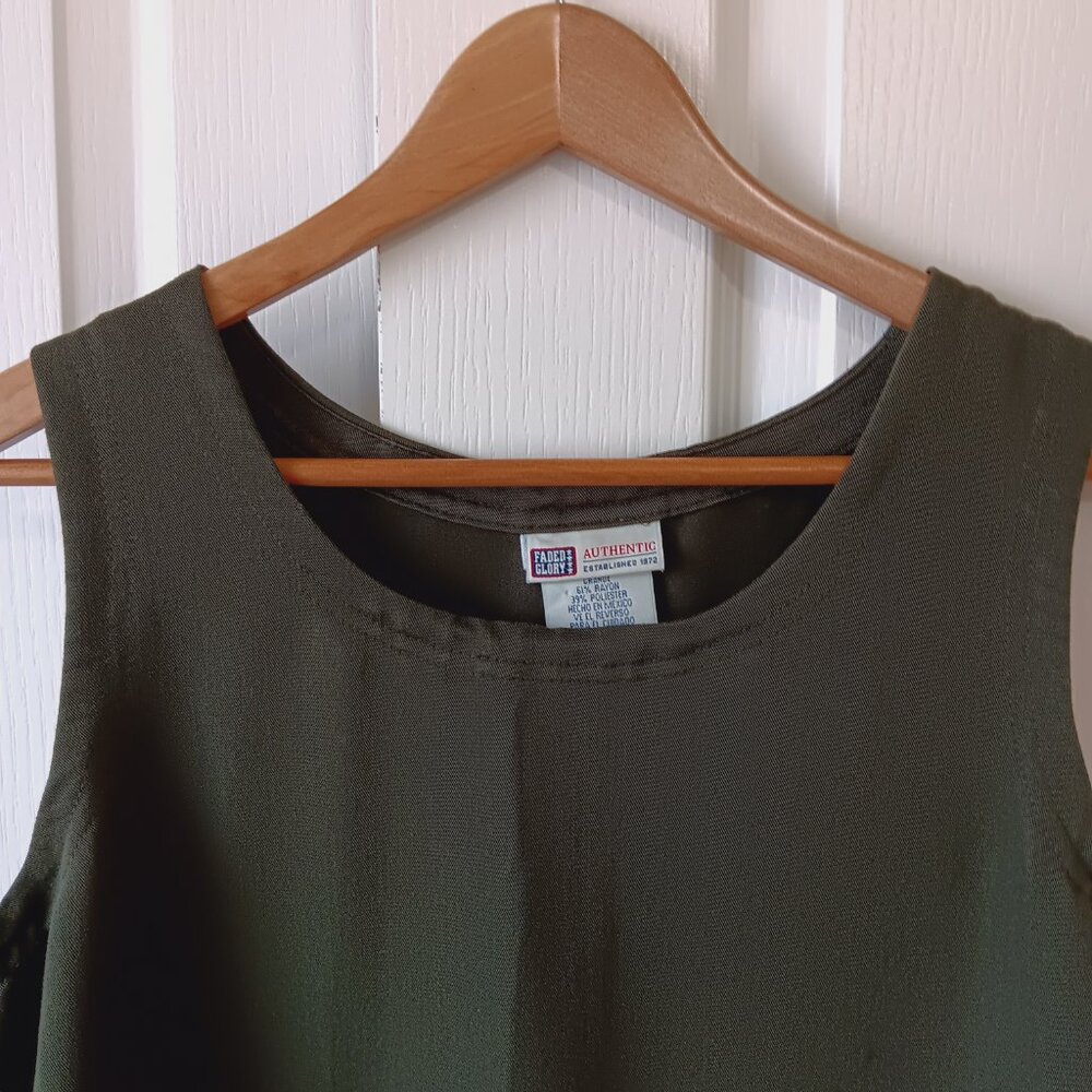 Vintage Faded Glory Women's Army Green Sleeveless Shift Midi Dress Size L - Picture 4 of 14